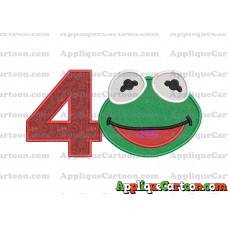 Kermit Muppet Baby Head 02 Applique Embroidery Design 2 Birthday Number 4