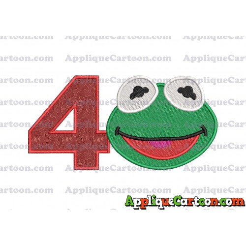 Kermit Muppet Baby Head 02 Applique Embroidery Design 2 Birthday Number 4