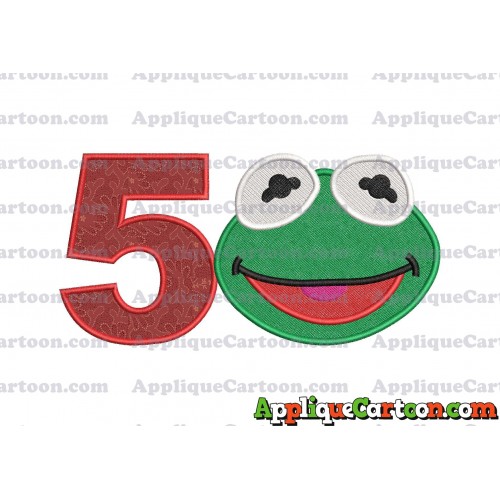 Kermit Muppet Baby Head 02 Applique Embroidery Design 2 Birthday Number 5