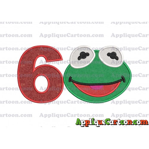 Kermit Muppet Baby Head 02 Applique Embroidery Design 2 Birthday Number 6