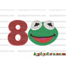 Kermit Muppet Baby Head 02 Applique Embroidery Design 2 Birthday Number 8