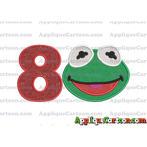 Kermit Muppet Baby Head 02 Applique Embroidery Design 2 Birthday Number 8