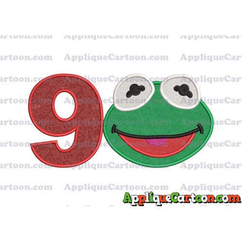 Kermit Muppet Baby Head 02 Applique Embroidery Design 2 Birthday Number 9