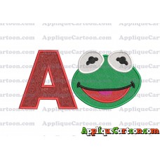 Kermit Muppet Baby Head 02 Applique Embroidery Design 2 With Alphabet A