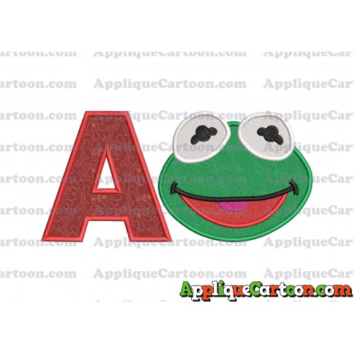 Kermit Muppet Baby Head 02 Applique Embroidery Design 2 With Alphabet A