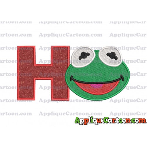 Kermit Muppet Baby Head 02 Applique Embroidery Design 2 With Alphabet H