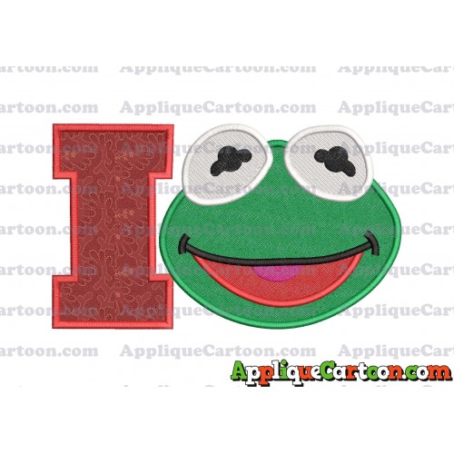 Kermit Muppet Baby Head 02 Applique Embroidery Design 2 With Alphabet I