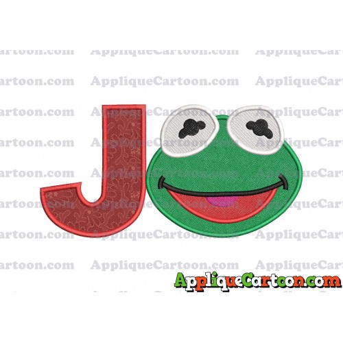 Kermit Muppet Baby Head 02 Applique Embroidery Design 2 With Alphabet J