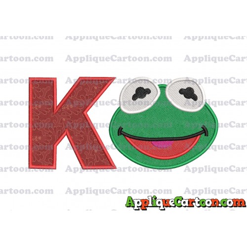 Kermit Muppet Baby Head 02 Applique Embroidery Design 2 With Alphabet K