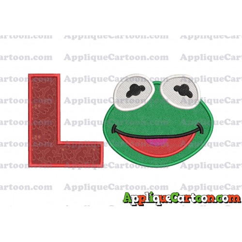 Kermit Muppet Baby Head 02 Applique Embroidery Design 2 With Alphabet L