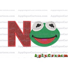 Kermit Muppet Baby Head 02 Applique Embroidery Design 2 With Alphabet N