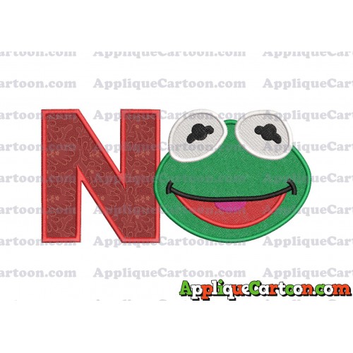 Kermit Muppet Baby Head 02 Applique Embroidery Design 2 With Alphabet N