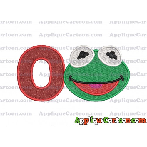 Kermit Muppet Baby Head 02 Applique Embroidery Design 2 With Alphabet O