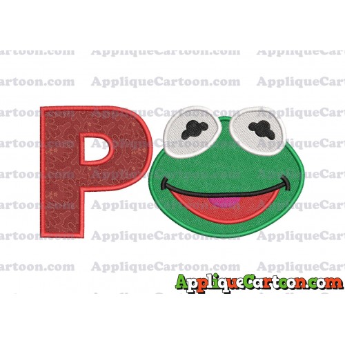 Kermit Muppet Baby Head 02 Applique Embroidery Design 2 With Alphabet P