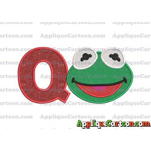 Kermit Muppet Baby Head 02 Applique Embroidery Design 2 With Alphabet Q
