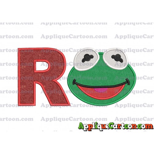 Kermit Muppet Baby Head 02 Applique Embroidery Design 2 With Alphabet R