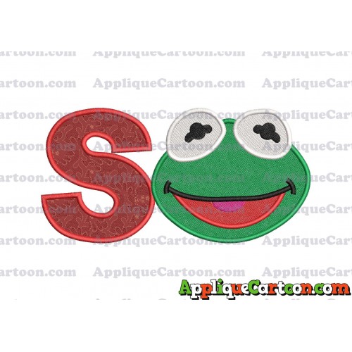Kermit Muppet Baby Head 02 Applique Embroidery Design 2 With Alphabet S