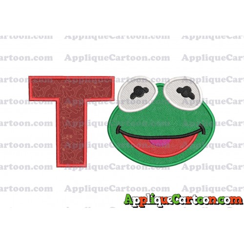 Kermit Muppet Baby Head 02 Applique Embroidery Design 2 With Alphabet T