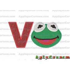 Kermit Muppet Baby Head 02 Applique Embroidery Design 2 With Alphabet V