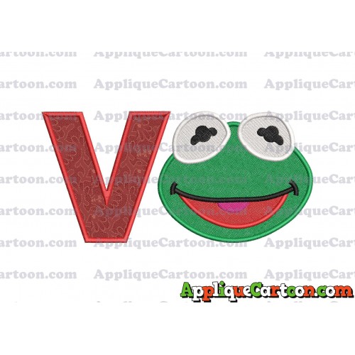 Kermit Muppet Baby Head 02 Applique Embroidery Design 2 With Alphabet V