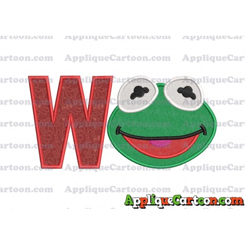 Kermit Muppet Baby Head 02 Applique Embroidery Design 2 With Alphabet W