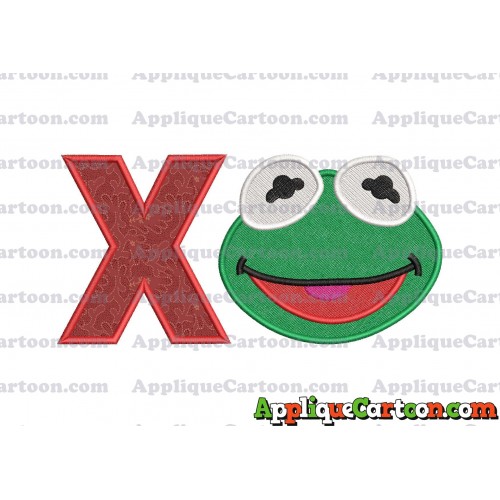 Kermit Muppet Baby Head 02 Applique Embroidery Design 2 With Alphabet X