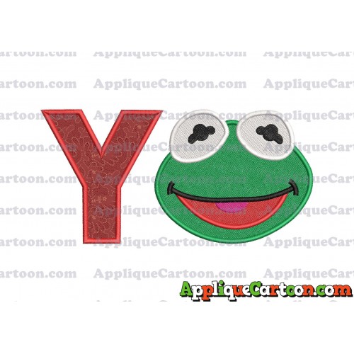 Kermit Muppet Baby Head 02 Applique Embroidery Design 2 With Alphabet Y