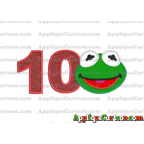 Kermit Muppet Baby Head 02 Applique Embroidery Design Birthday Number 10