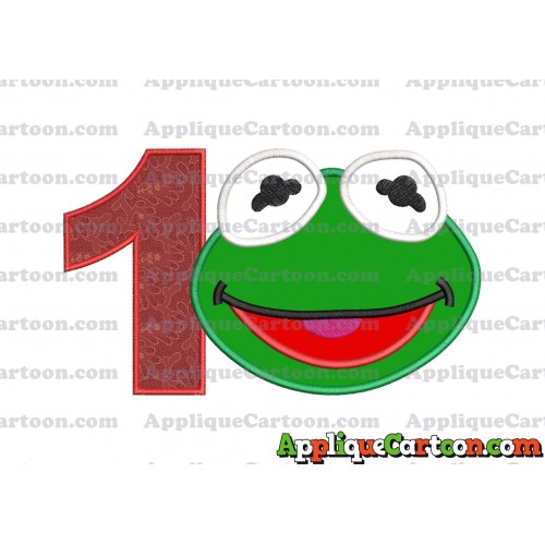 Kermit Muppet Baby Head 02 Applique Embroidery Design Birthday Number 1