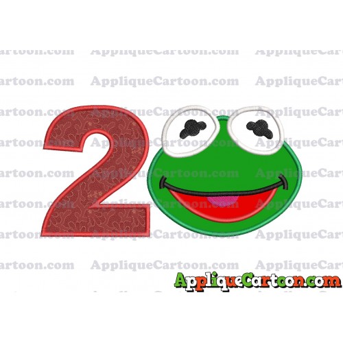 Kermit Muppet Baby Head 02 Applique Embroidery Design Birthday Number 2