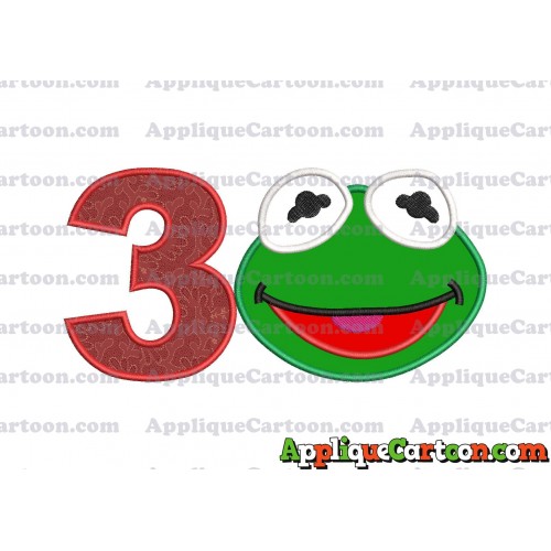 Kermit Muppet Baby Head 02 Applique Embroidery Design Birthday Number 3