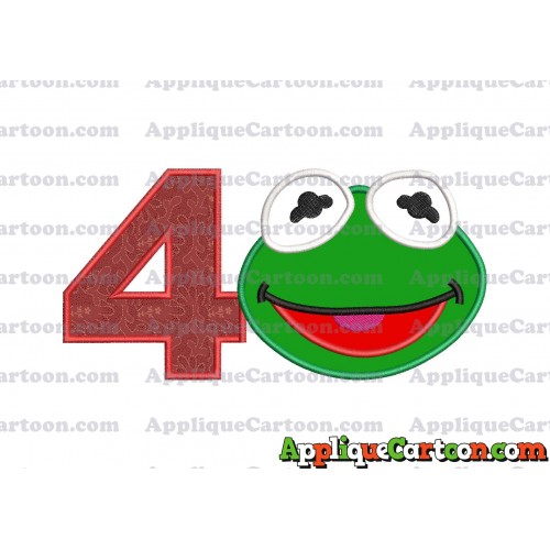 Kermit Muppet Baby Head 02 Applique Embroidery Design Birthday Number 4