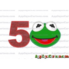 Kermit Muppet Baby Head 02 Applique Embroidery Design Birthday Number 5