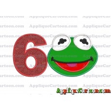 Kermit Muppet Baby Head 02 Applique Embroidery Design Birthday Number 6