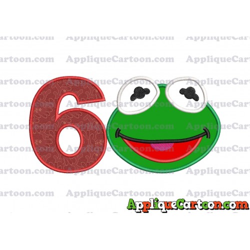 Kermit Muppet Baby Head 02 Applique Embroidery Design Birthday Number 6