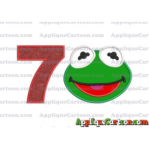 Kermit Muppet Baby Head 02 Applique Embroidery Design Birthday Number 7