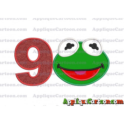 Kermit Muppet Baby Head 02 Applique Embroidery Design Birthday Number 9