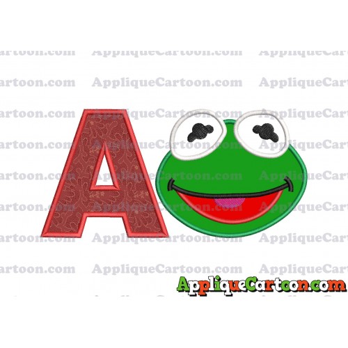 Kermit Muppet Baby Head 02 Applique Embroidery Design With Alphabet A