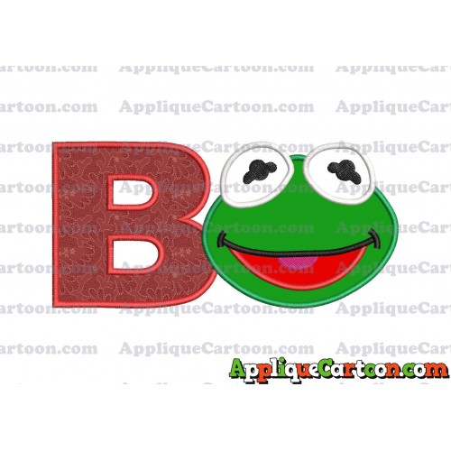 Kermit Muppet Baby Head 02 Applique Embroidery Design With Alphabet B