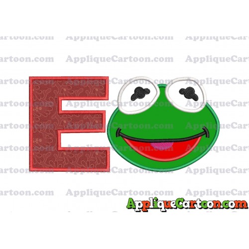 Kermit Muppet Baby Head 02 Applique Embroidery Design With Alphabet E