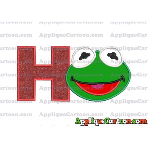 Kermit Muppet Baby Head 02 Applique Embroidery Design With Alphabet H