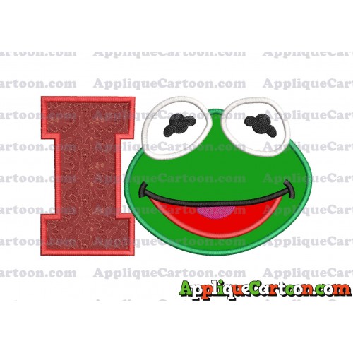 Kermit Muppet Baby Head 02 Applique Embroidery Design With Alphabet I