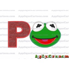 Kermit Muppet Baby Head 02 Applique Embroidery Design With Alphabet P