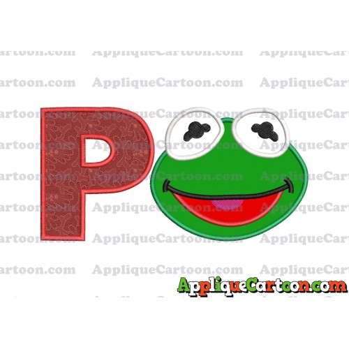 Kermit Muppet Baby Head 02 Applique Embroidery Design With Alphabet P
