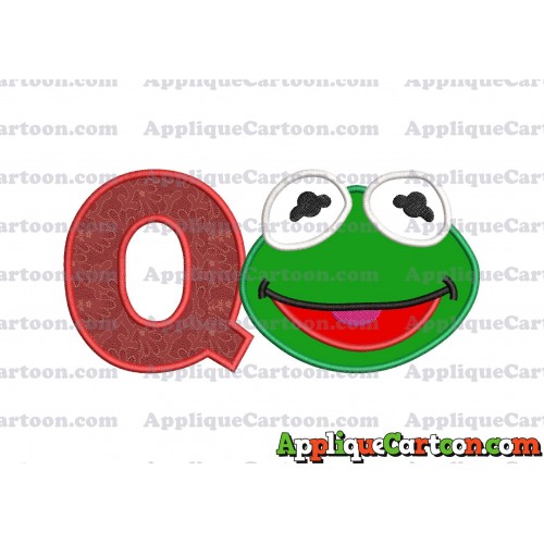 Kermit Muppet Baby Head 02 Applique Embroidery Design With Alphabet Q