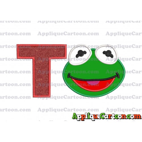 Kermit Muppet Baby Head 02 Applique Embroidery Design With Alphabet T