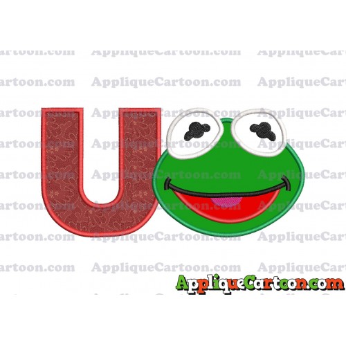 Kermit Muppet Baby Head 02 Applique Embroidery Design With Alphabet U