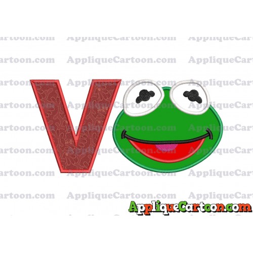 Kermit Muppet Baby Head 02 Applique Embroidery Design With Alphabet V