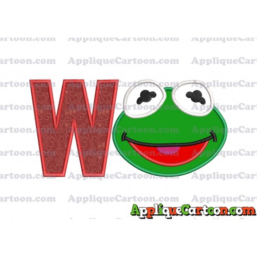 Kermit Muppet Baby Head 02 Applique Embroidery Design With Alphabet W