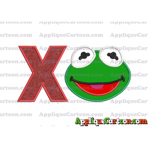 Kermit Muppet Baby Head 02 Applique Embroidery Design With Alphabet X